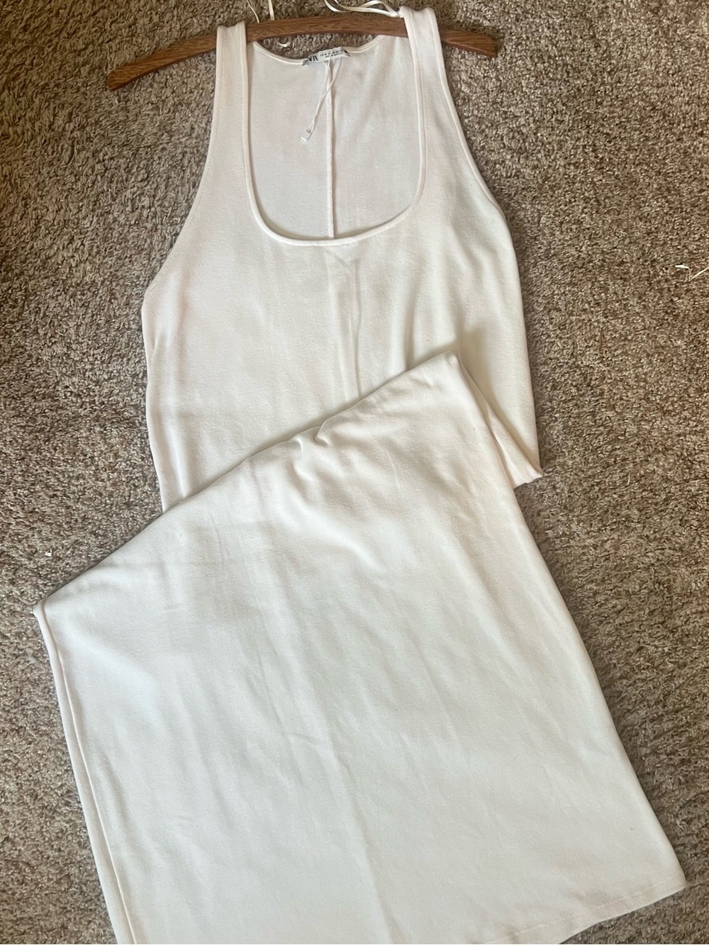 ZARA MAXI COTTON TANK DRESS - cream Minimalist Sleeveless Scoop Neck - Medium